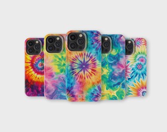 Colorful Tie Dye iPhone Case Retro Psychedelic Swirl Phone Cover for iPhone 16 Pro Max 15 14 13 12 11 X 8 7 Samsung S25 Ultra S24 S23 S22