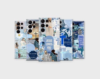 Christian Phone Case Jesus Loves You Bible Verse Blue Phone Cover for Samsung S25 Ultra S24 S23 S22 S21 S20 FE S10 S9 S8 Note 20 A56 A36 A26