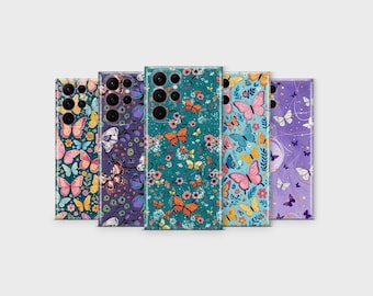 Butterfly Aesthetic Phone Case Floral Nature Phone Cover for Samsung S25 Ultra S24 S23 S22 S21 S20 FE S10 S9 S8 Note 20 A56 A36 A26 A16 A06