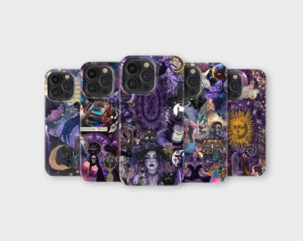 Whimsigoth Phone Case Witch Purple Celestial Tarot Magic Phone Cover for iPhone 16 Pro Max 15 14 13 12 11 X 8 7 Samsung S25 Ultra S24 S23