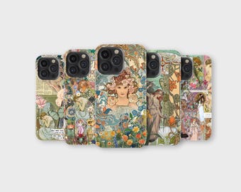 Mucha Art Nouveau Phone Case Vintage Floral Aesthetic Alphonse Mucha Cover for iPhone 16 Pro Max 15 14 13 12 11 X 8 7 Samsung S25 Ultra S24