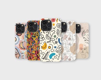 Abstract Line Art Phone Case, Modern UV Print Cover