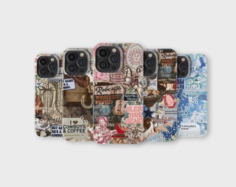 Funda para teléfono con estética vaquera, estilo retro western rodeo collage, para iPhone 16 Pro Max 15, 14, 13, 12, 11, X, 8, 7, Samsung S25 Ultra, S24, S23