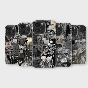 Skeleton Grunge Phone Case Dark Indie Collage Art Cover for iPhone 16 Pro Max 15 14 13 12 11 X 8 7 Samsung S25 Ultra S24 S23 S22 S21 S20 FE