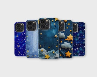 Celestial Star Phone Case Cute Night Sky Clouds Moon Phone Cover for iPhone 16 Pro Max 15 14 13 12 11 X 8 7 Samsung S25 Ultra S24 S23 S22