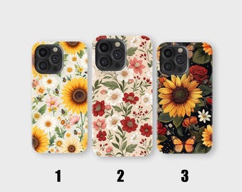 Set of 3 Sunflower Floral iPhone Case 3 Pieces Protective Clear Cases Summer Flowers Aesthetic Nature Cover for iPhone and Samsung