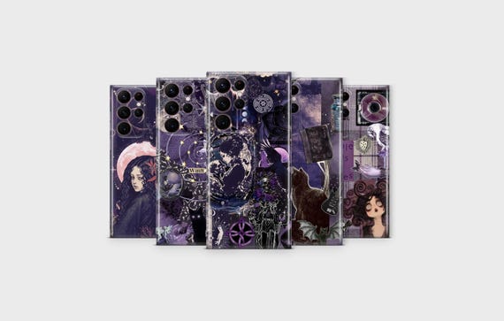 Dark Purple Gothic Phone Case – Witchy Moon Raven Occult Cover for Samsung