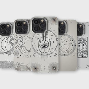 Mystische Minimalist Handyhülle Spirituelle Kunst Boho Cover für iPhone 16 Pro Max 15 14 13 12 11 X 8 7 6 Samsung S25 Ultra S24 S23 S22 S21 S20