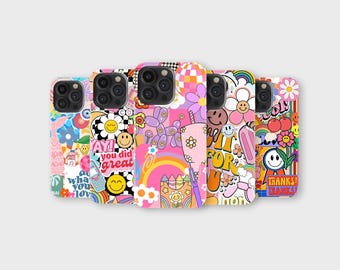 Groovy Phone Case Retro Smiley Flower Power Phone Cover for iPhone 17 Pro Max 16 15 14 13 12 11 X 8 Plus Samsung S25 Ultra S24 S23 FE S22