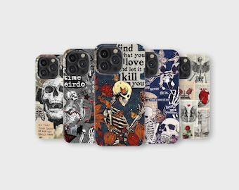 Skeleton Phone Case Gothic Skull Dark Academia Phone Cover for iPhone 16 Pro Max 15 14 13 12 11 X 8 7 Samsung S25 Ultra S24 S23 S22 S21 S20