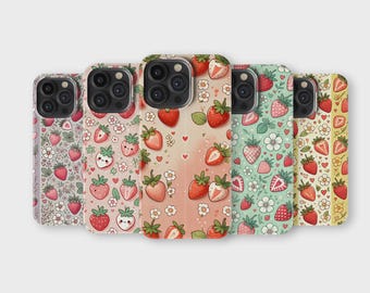 ストロベリー電話ケース 美的 かわいい フルーツ カバー iPhone 16 Pro Max 15 14 13 12 11 X 8 7 6 Samsung S25 Ultra S24 S23 S22 S21 S20 FE
