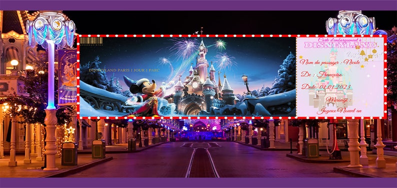 DISNEYLAND PARIS Printable Disneyland Ticket Template Editable Gift ...