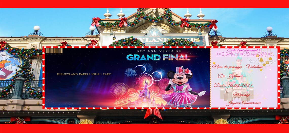 DISNEYLAND PARIS Printable Disneyland Ticket Template Editable Gift ...