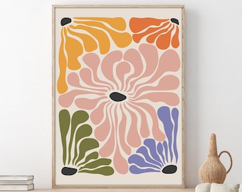Abstract Botanical Flowers Poster, Digital Download Wall Print, Large Printable Art, Colorful Abstract Flower Print Boho Printable Art