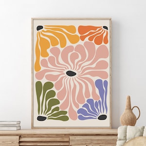 Abstract Botanical Flowers Poster, Digital Download Wall Print, Large Printable Art, Colorful Abstract Flower Print Boho Printable Art