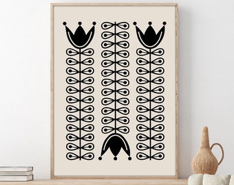 Nordic Botanical Print: Black and Beige Scandinavian Wall Art (Digital Download)