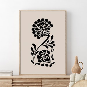 Black and Beige Boho Abstract Flower Wall Art, Abstract Botanical, Boho Printable Art Organic Minimalist Botanical Print Digital Download