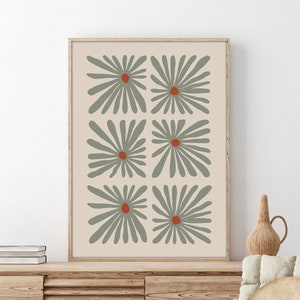 Abstrakte Blumen Illustration: Salbeigrün & Gebranntes Orange Botanische Kunst (Digitaler Download)
