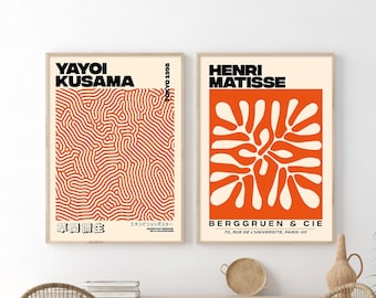 Yayoi Kusama Henri Matisse Print Set, Orange Yayoi Kusama Print, Orange Henri Matisse Print, Yayoi Kusama Poster, Henri Matisse Poster