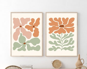 Pastel Botanical Art Prints: Floral Line Art, Set of 3 (Digital Download)