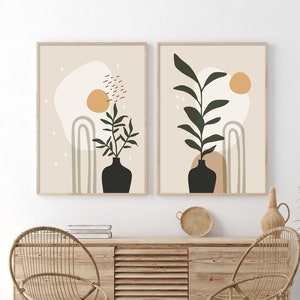 Boho Wall Art Print Set, Boho Wall Decor, Botanical Wall Art, Digital Download, Boho Printable Art, Abstract Flower Print Wall Art