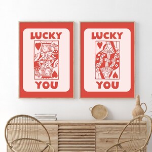Pink Lucky You Poster, Trendy Wall Art, Funny Wall Art, Trendy Retro Wall Art Set Of 3, Retro Trendy Aesthetic Print, Red Ace Card Poster