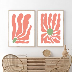 Juego de 3 impresiones botánicas rosas para pared: Estampados florales abstractos (descarga digital)