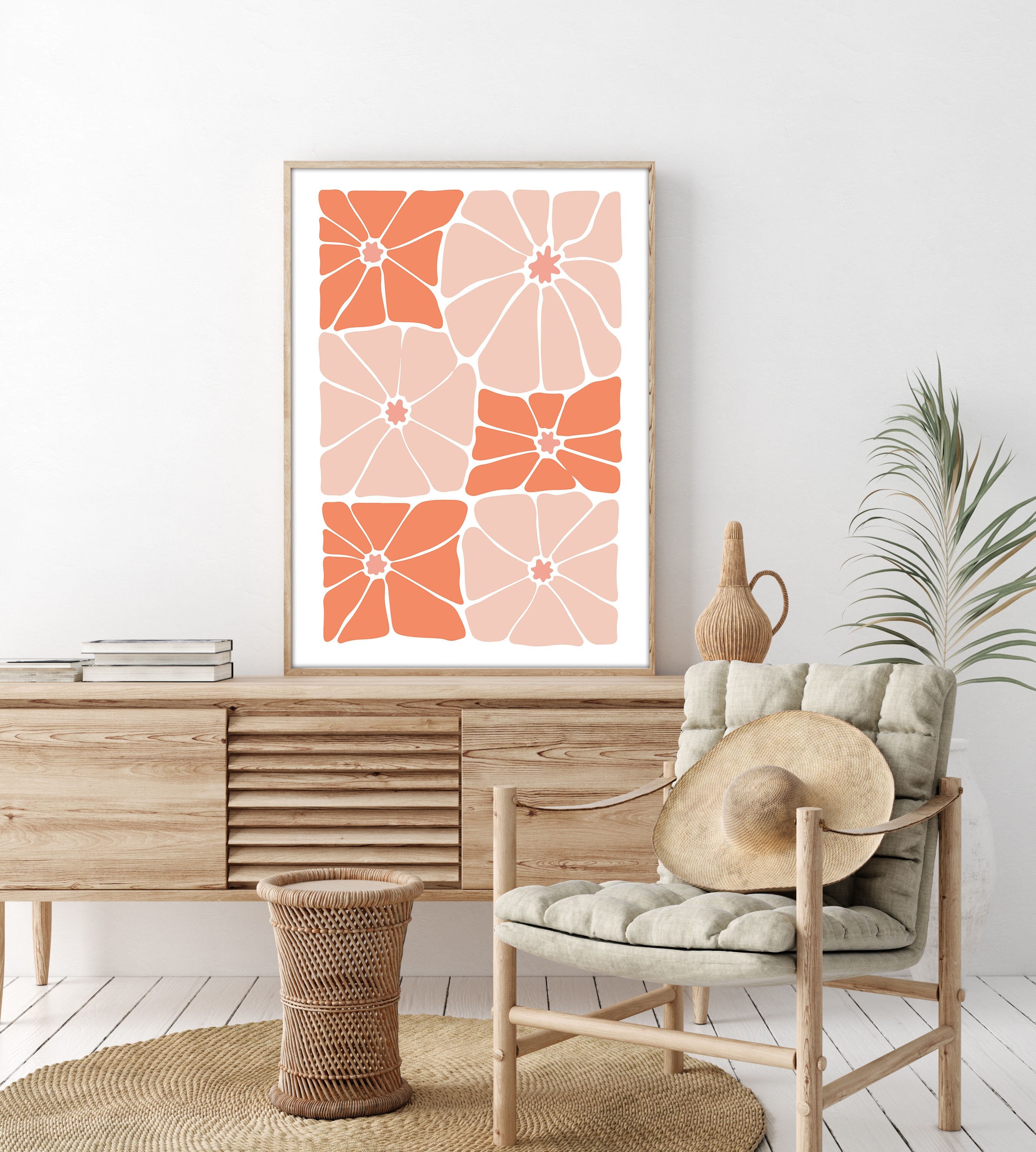 Abstract Flower Print Abstract Botanical Print, Pastel Salmon Color Wall Art, DIGITAL DOWNLOAD, Light Pink Wall Art Printable Large Wall Art