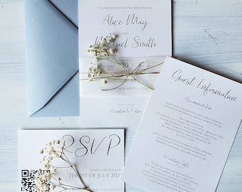 Hochzeitseinladung. Hochzeit Einladung. Einladung Hochzeit. Einladungskarten. Elegante Hochzeitseinladungen in Elfenbein und Stahlblau.
