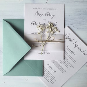 Wedding invitation set. Rustic wedding. Boho wedding. Babys breath invitation. image 1