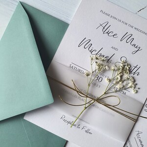 Wedding invitation set. Rustic wedding. Boho wedding. Babys breath invitation. image 4