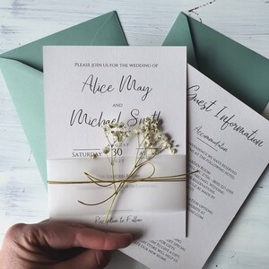 Wedding invitation set. Rustic wedding. Boho wedding. Babys breath invitation. image 2