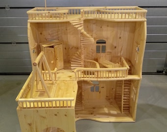 Wood dollhouse with furniture