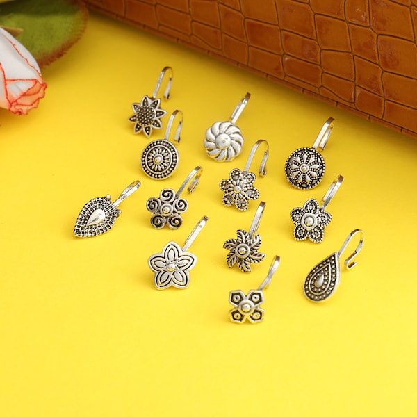 12 Stück Silber oxidierte Silber Ring, Silber oxidierte Nasenstifte, handgemachter Schmuck, personalisierte Geschenke