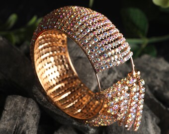 Moissanite Diamond Bangle | CZ bangles | Indian Jewelry | Gold Jewelry, Bollywood Jewelry | Bangles | Crystal Bangle, Gold Plated AD Bangles