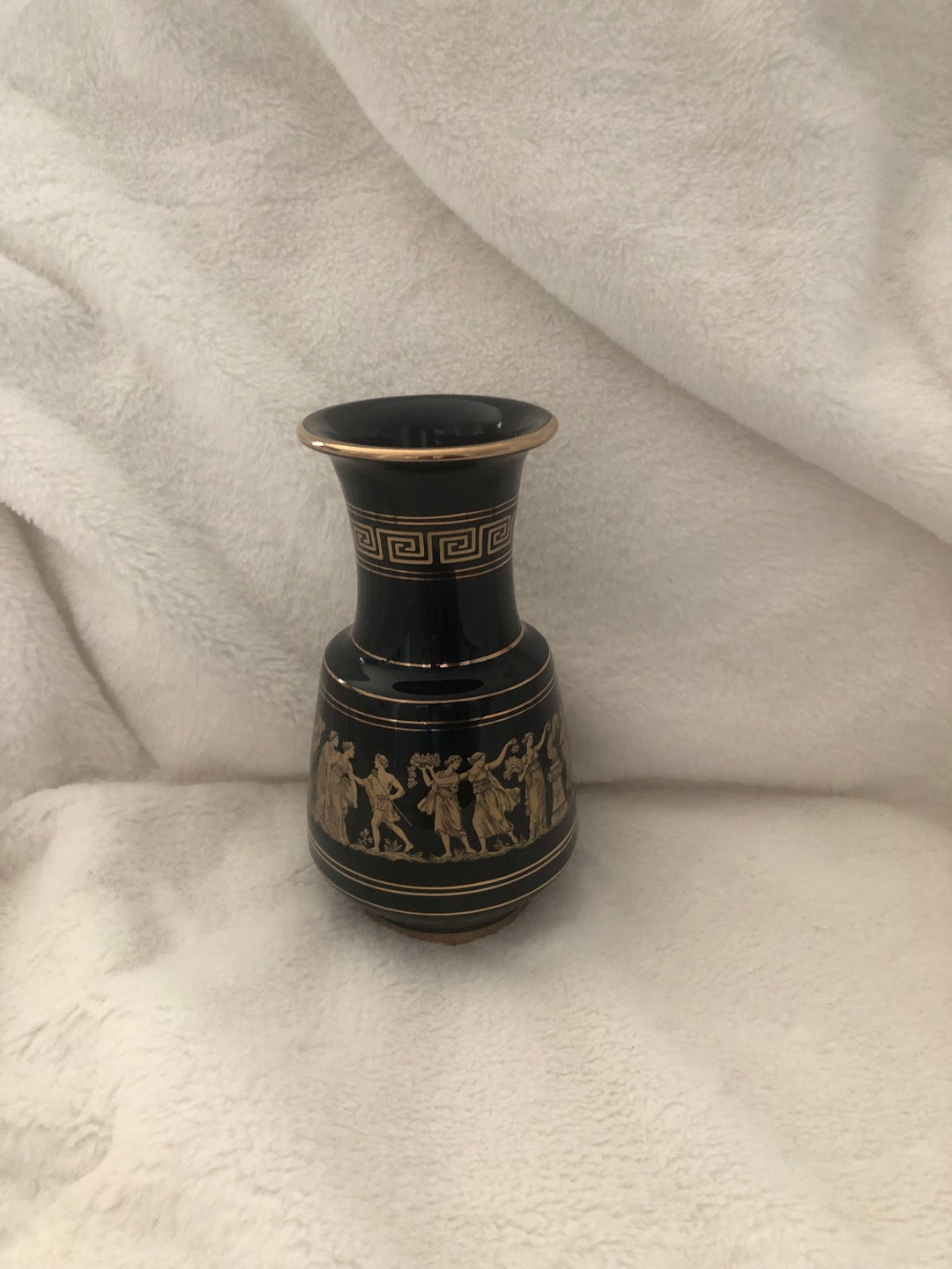 Vase Grec Spathas 14cm Or 24K - Céramique Fait Main - Signé - Vintage