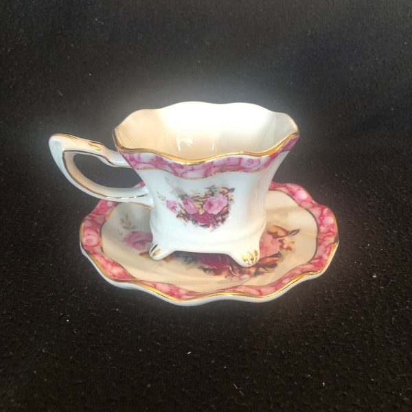 Vintage English Rose by Allison LL Footed Porcelain Tea Cup and Saucer