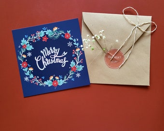 Kerstkaart, Kerstkaart, Vierkant 350 gram, duurzame kraft envelop