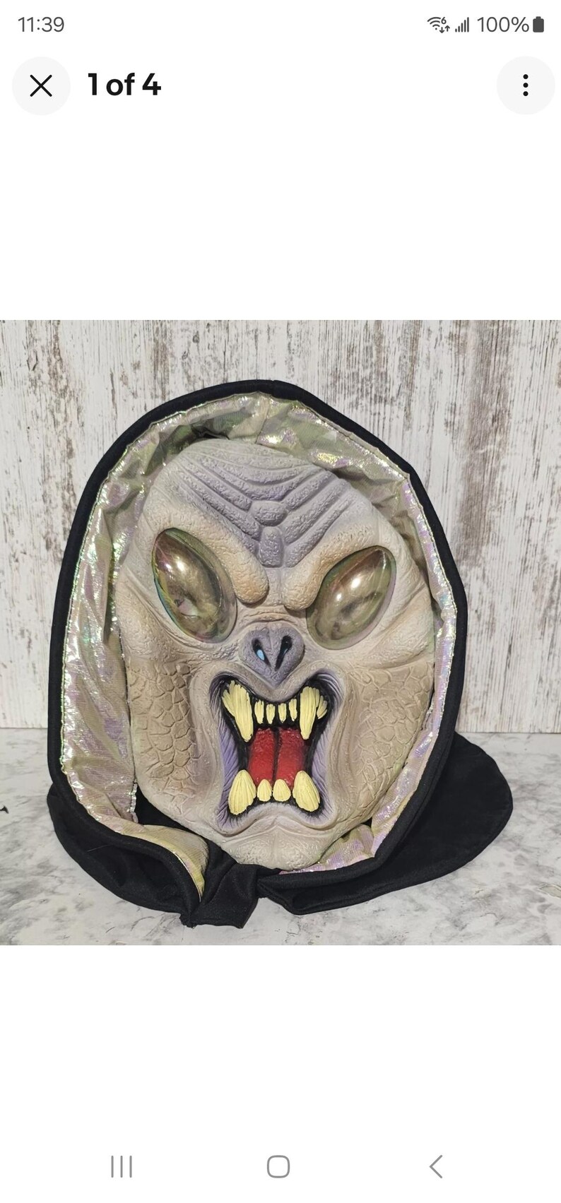 Vintage Halloween UFO Alien Hooded Rubber Latex Mask Scary Creepy Full ...