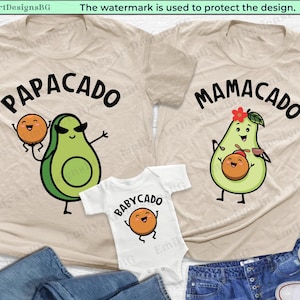 Koszulki rodzinne z motywem awokado, Koszulki Mamacado Papacado Babycado, Koszulki rodzinne z motywem awokado, Koszulki z informacją o ciąży, Prezent na baby shower
