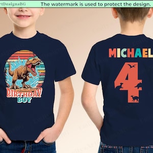 Camiseta personalizada de aniversário T-Rex: camiseta personalizada para festa de dinossauro