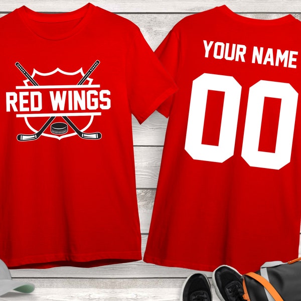 Red Wings Hockey Shirt, Personalized Hockey Shirt, Custom Hockey Shirt, Game Day Shirt, Hockey Mom Shirt, Hockey Lover Gift