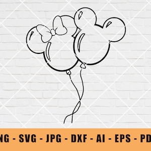 Puede incluir: Ilustración en blanco y negro de dos globos en forma de Mickey Mouse atados juntos.