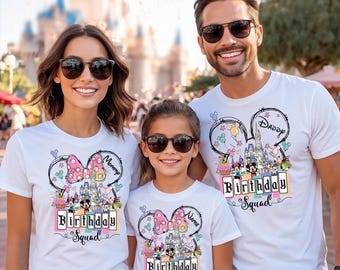 Koszulka urodzinowa Disneyland Squad, spersonalizowana koszulka urodzinowa Disney dla dziewczynki, koszulka urodzinowa Disney, koszulka rodzinna Disney, koszulka Disney Squad