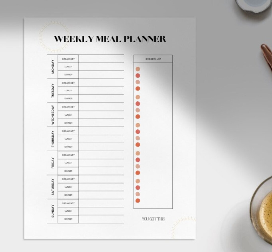 Minimal Printable Weekly Meal Planner - Etsy