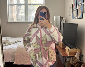 Handmade Women’s Quilt Coat with Detachable Scarf - Small/Medium