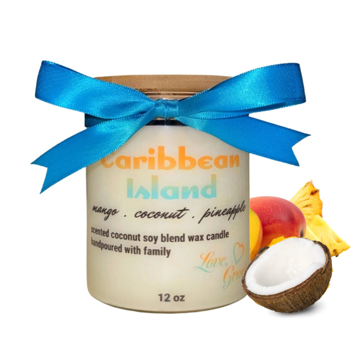 Caribbean Island Scented Candle, Crackling Wooden Wick Candle, Coconut