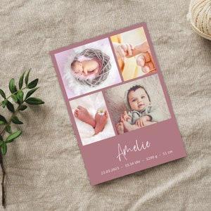 Personalisierte Dankeskarte zur Geburt | personalisierte Karte mit Fotos, Geburtsdaten und Text auf der Rückseite | DINA6-Format