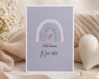Birth announcement card | Baby card | Hello little miracle | A6 format | Rainbow | Boy | Girl