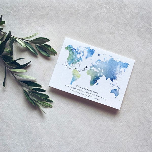 Glückwunschkarte zur Hochzeit | Klappkarte Hochzeit | Reise | Querformat DINA6 | Hochzeit | Die schönste Reise beginnt zu zweit